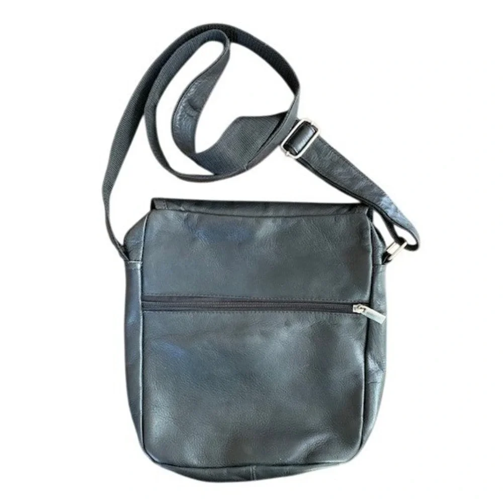 Black Leather Calf Hair Messenger Crossbody Bag Western‎ Boho Travel Organizer